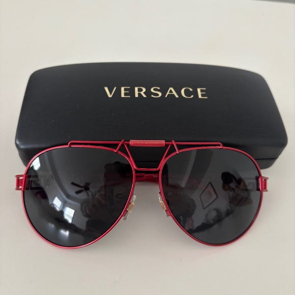 VERSACE Wire RocK Pilot Medusa 2160 Red Gold VE2160 Aviator Sunglasses Unisex main image 6